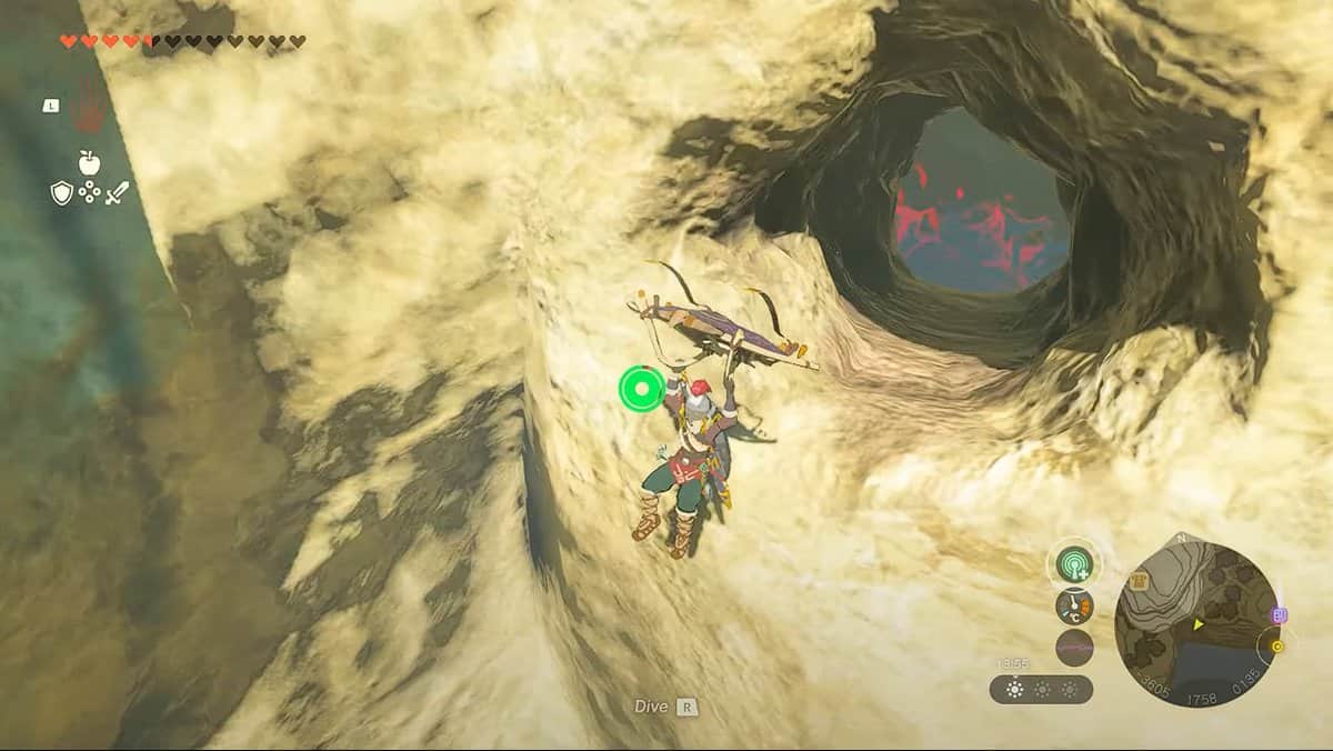 Hole to enter Rito Village Chasm in Zelda TotK