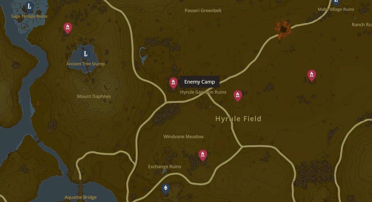 Hyrule Garrison Ruins enemy camp location in TotK