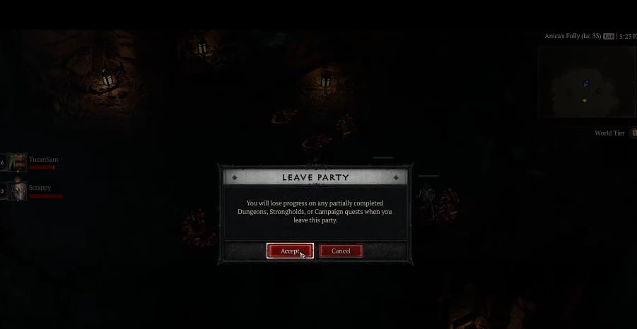 Leave the party to reset the dungeon in Diablo 4