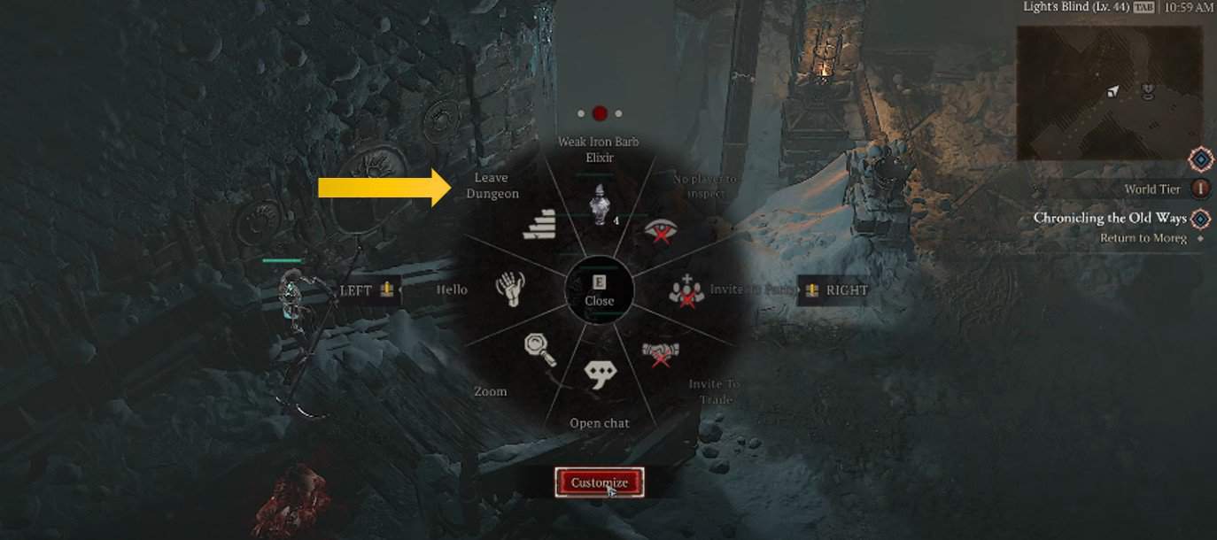 Use the emote wheel to leave the dungeon in Diablo 4