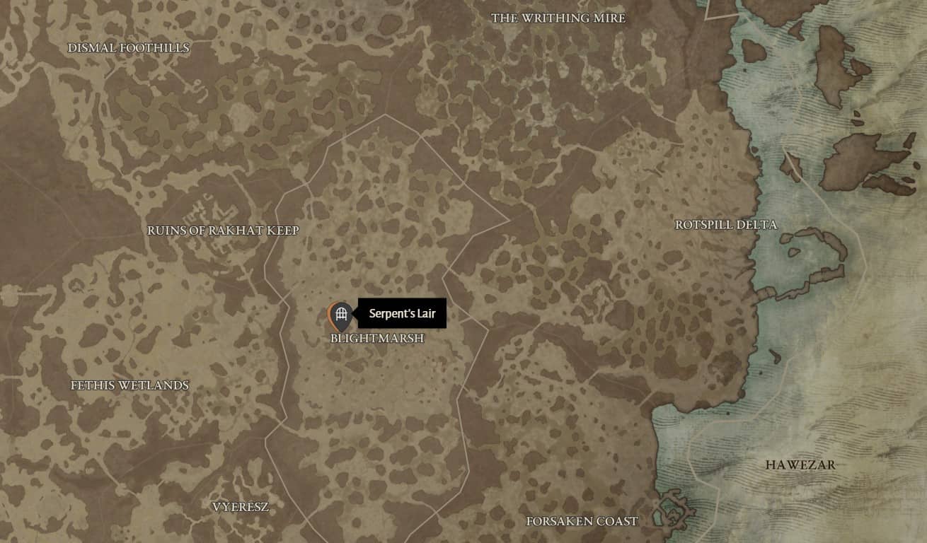 Serpent's Lair dungeon location in Diablo 4