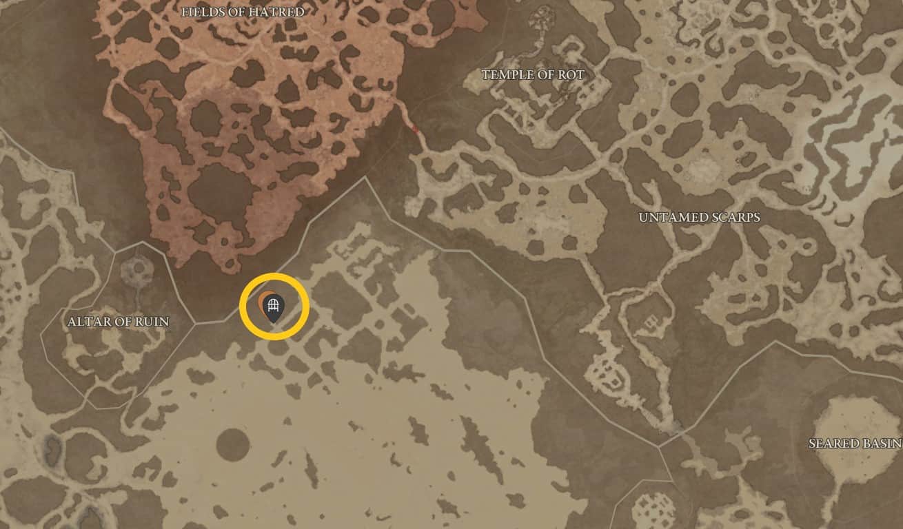 Shivta Ruins Dungeon location in Diablo 4