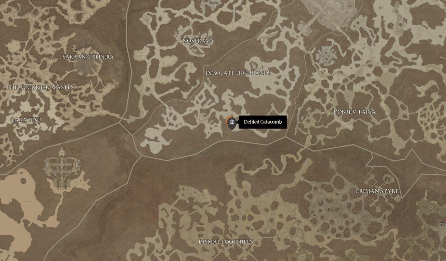Broodguard defiled catacomb map location in Diablo 4