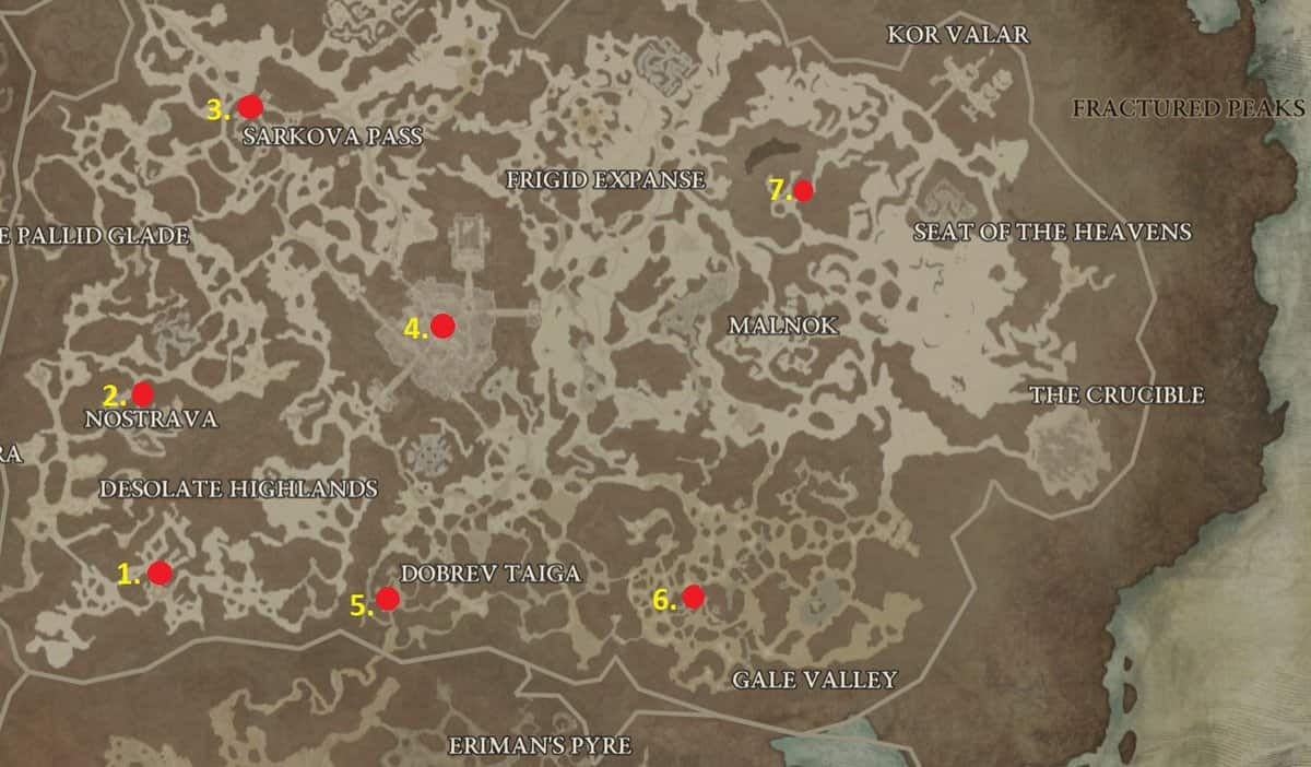 Diablo 4 Fractured Peaks Waypoint Locations
