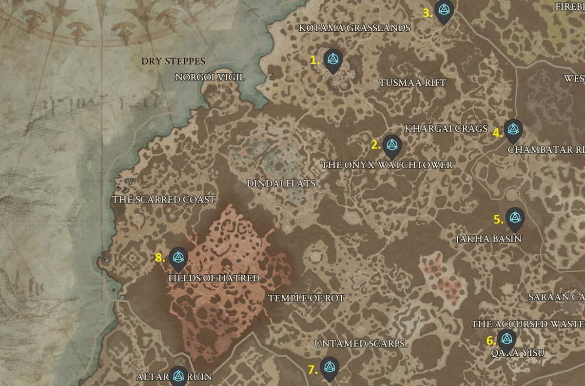 Diablo 4 Dry Steppes Waypoint Locations