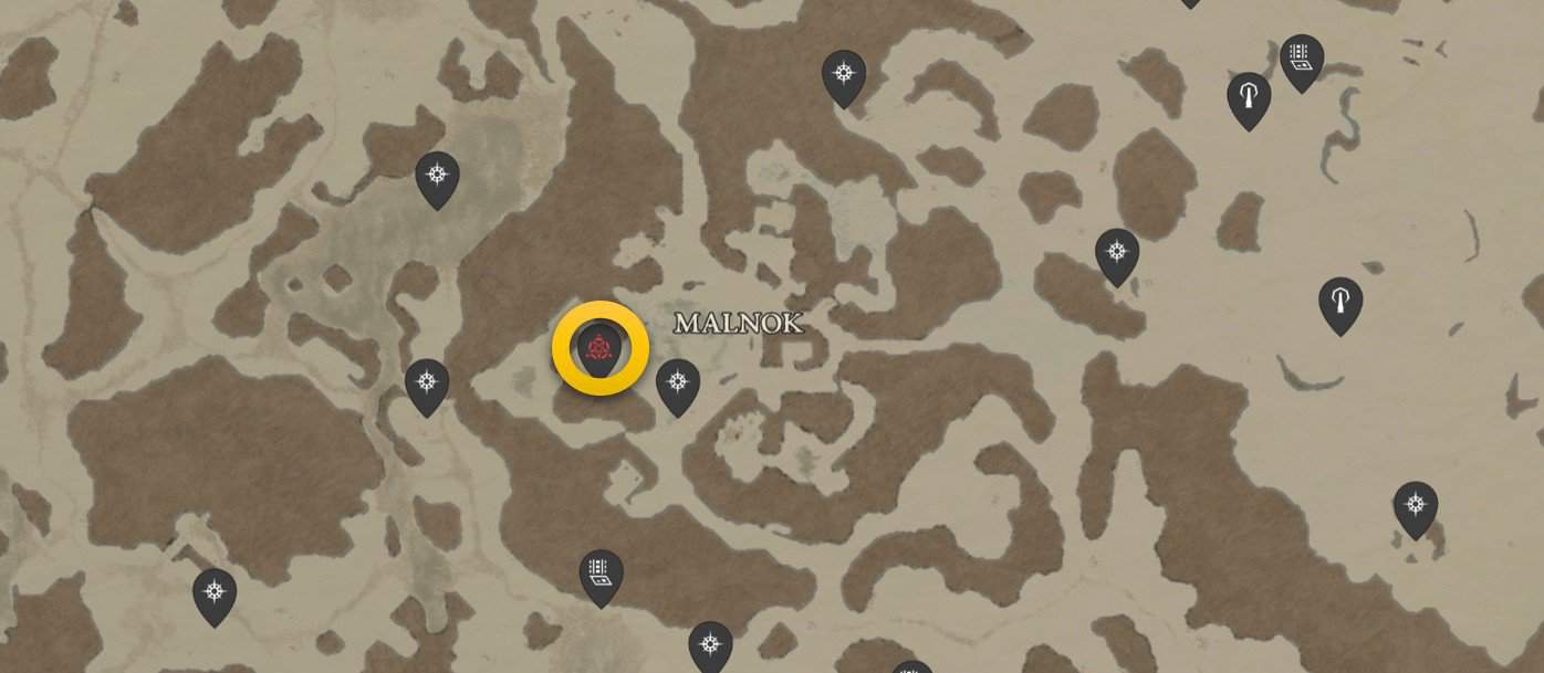 Malnok Stronghold map location in Diablo 4