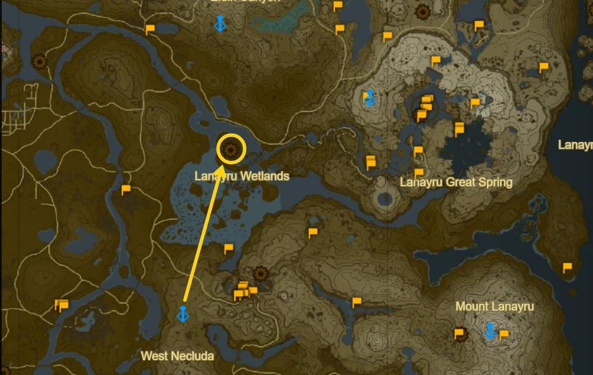 Zelda Tears of the Kingdom Lanayru Wetlands Chasm location
