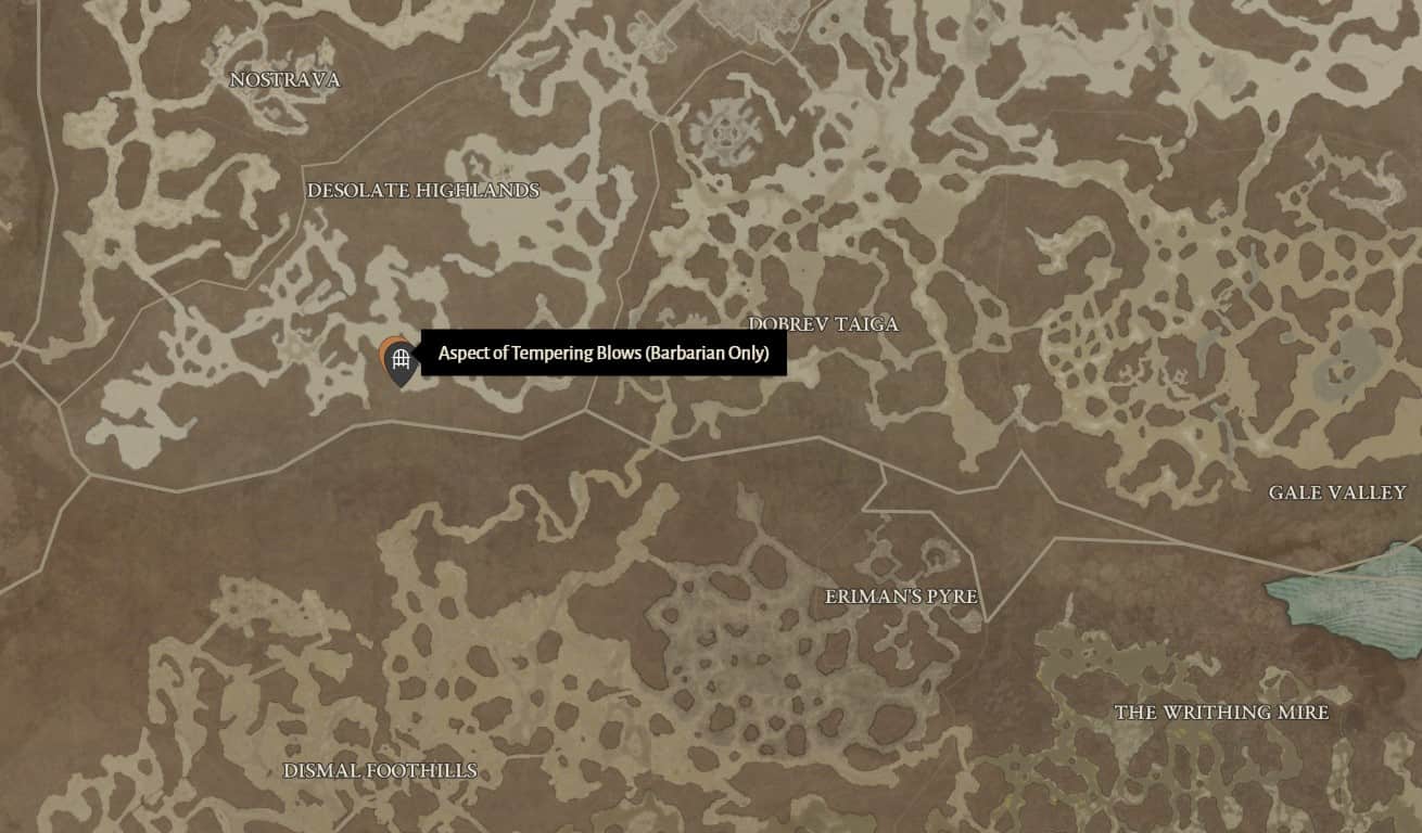Aspect of Tempering Blows location in Diablo 4
