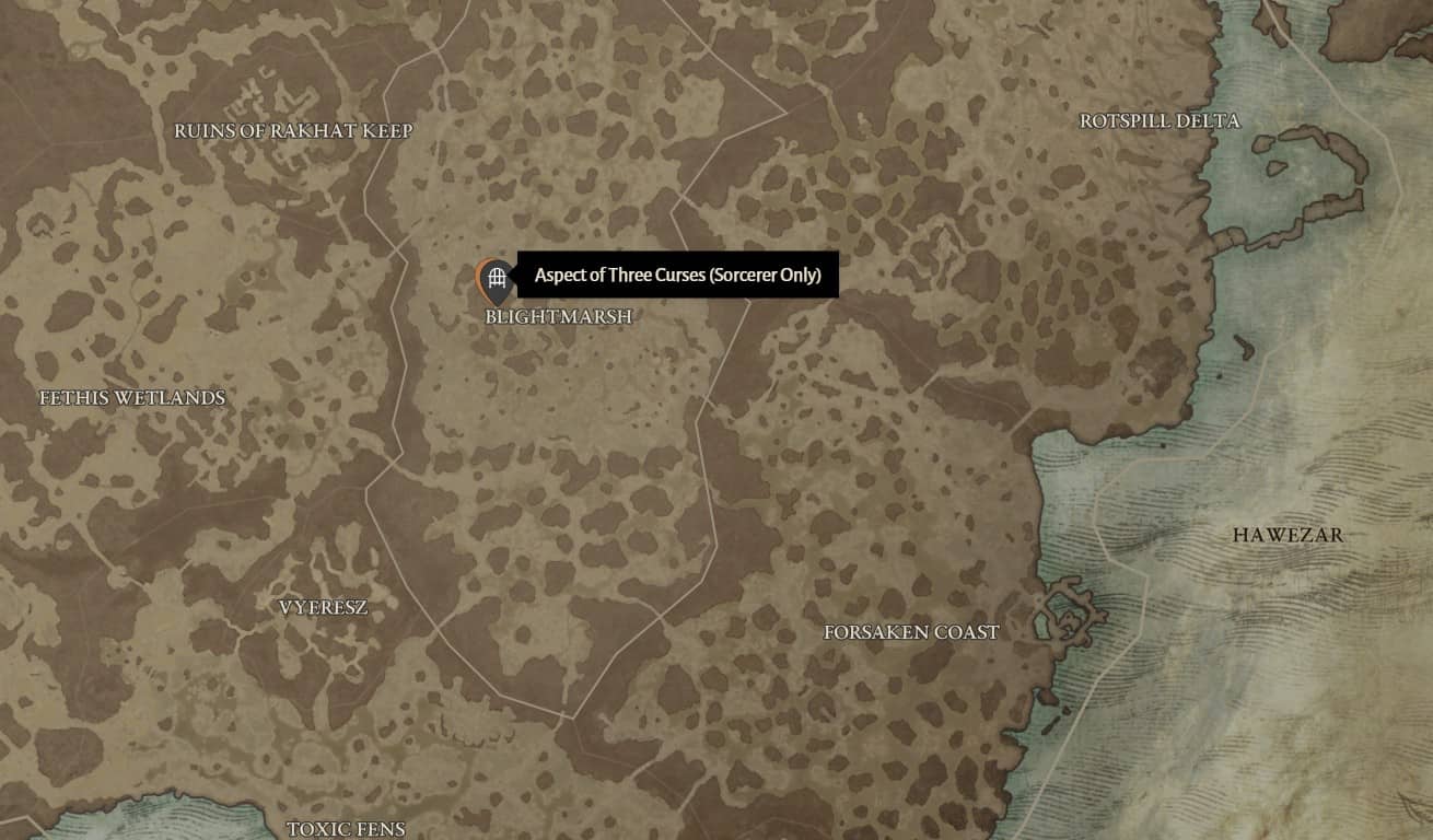 Aspect of Three Curses location in Diablo 4