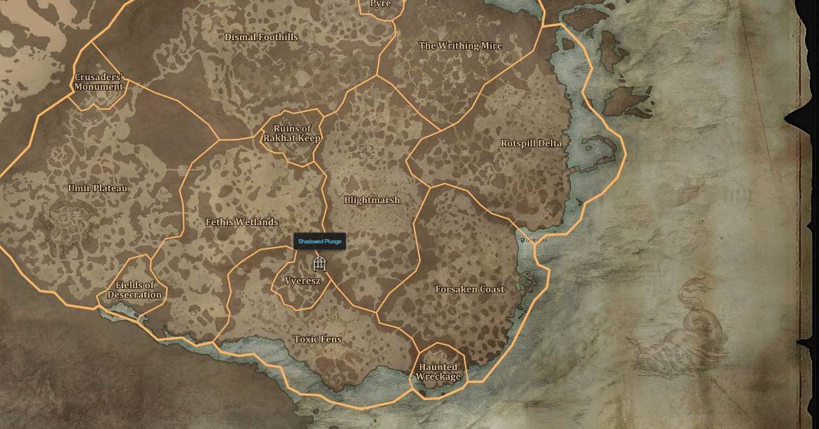 The map location of Aspect of Branching Volleys in Diablo 4