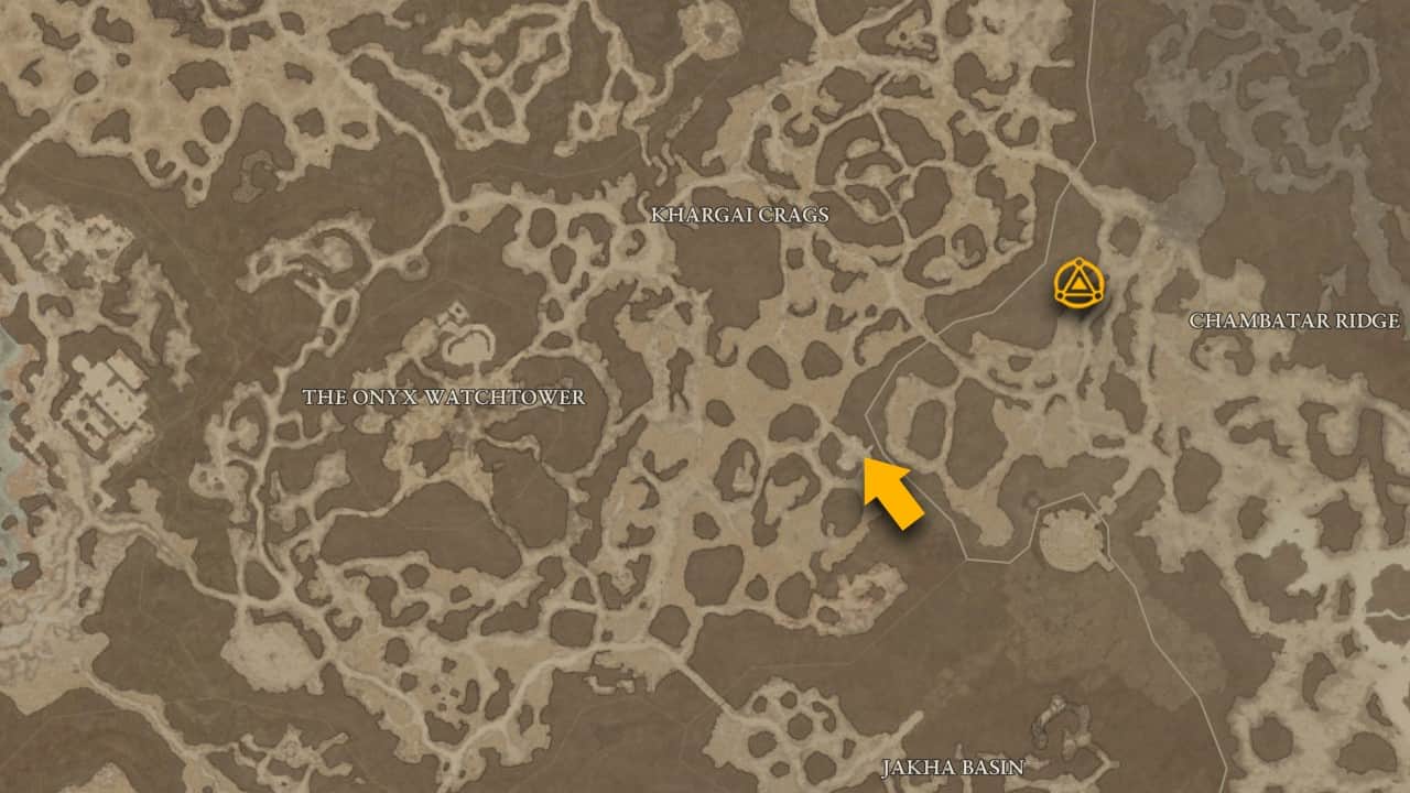 The map location of the Aspect of the Calm Breeze in Diablo 4.
