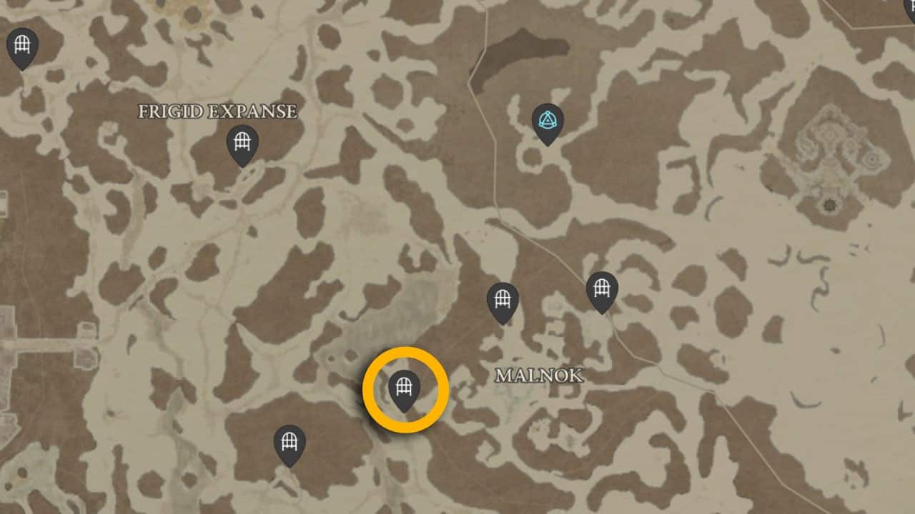The map location of Aspect of Unrelenting Fury in Diablo 4.