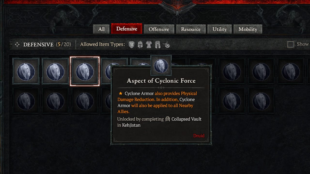 Diablo 4 Aspect of Cylconic Force