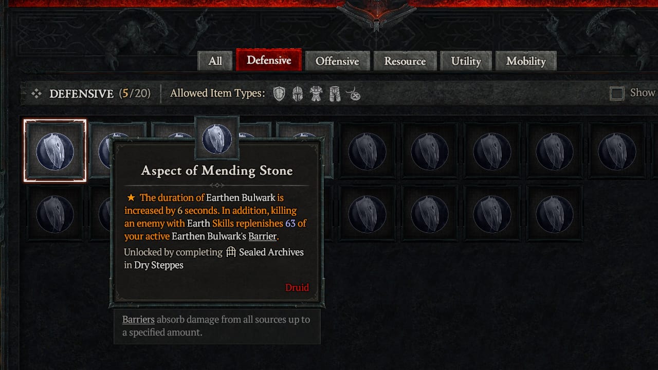 Diablo 4 Aspect of Mending Stone