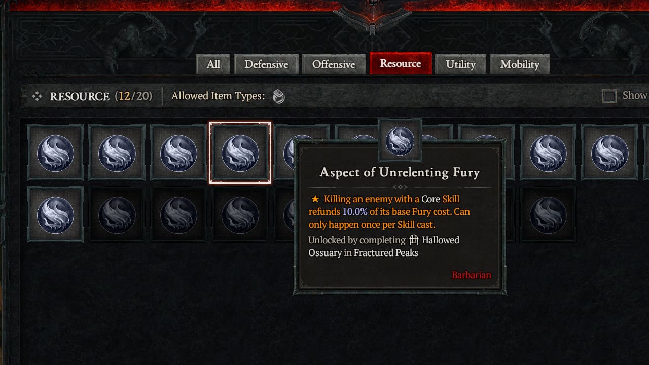 Diablo 4 Aspect of Unrelenting Fury