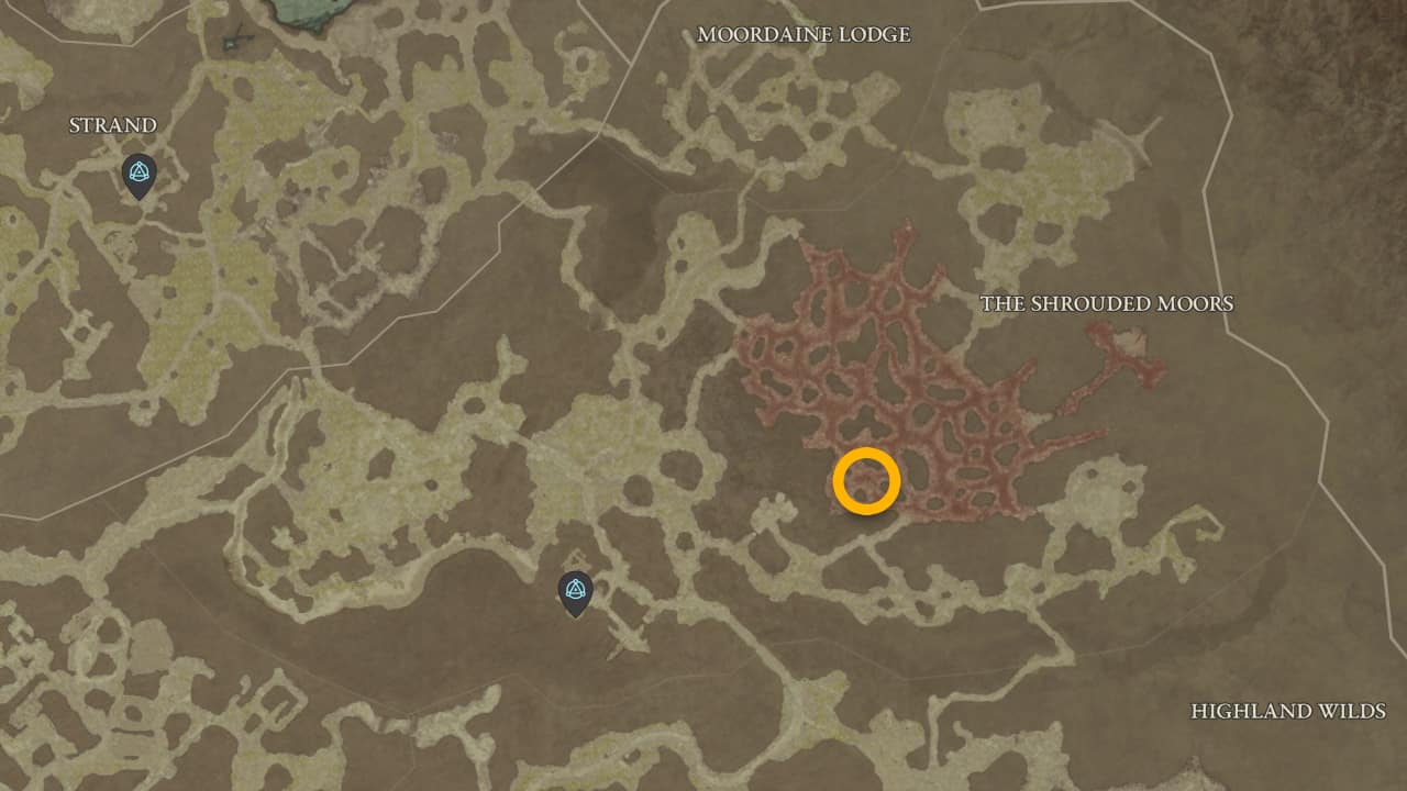 Where to find Blind Odwyn on the Diablo 4 map.