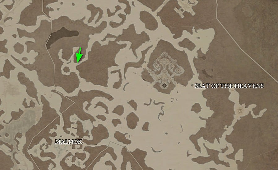 The map location of the Call of the Ancient quest in Diablo 4.