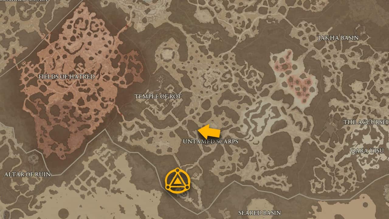 The map location of Charnel House and how to get there in Diablo 4.