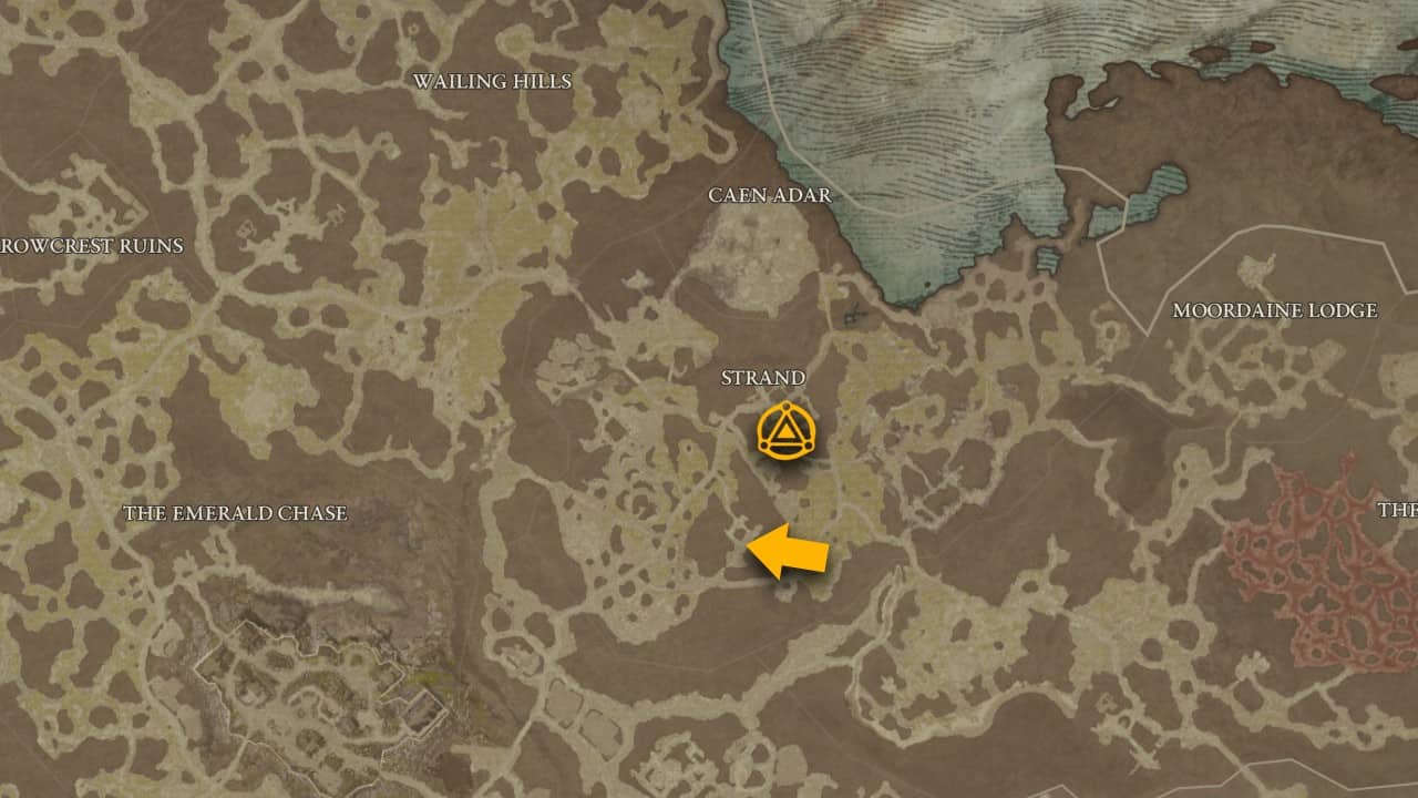The map location of Cheat's Aspect in Diablo 4.