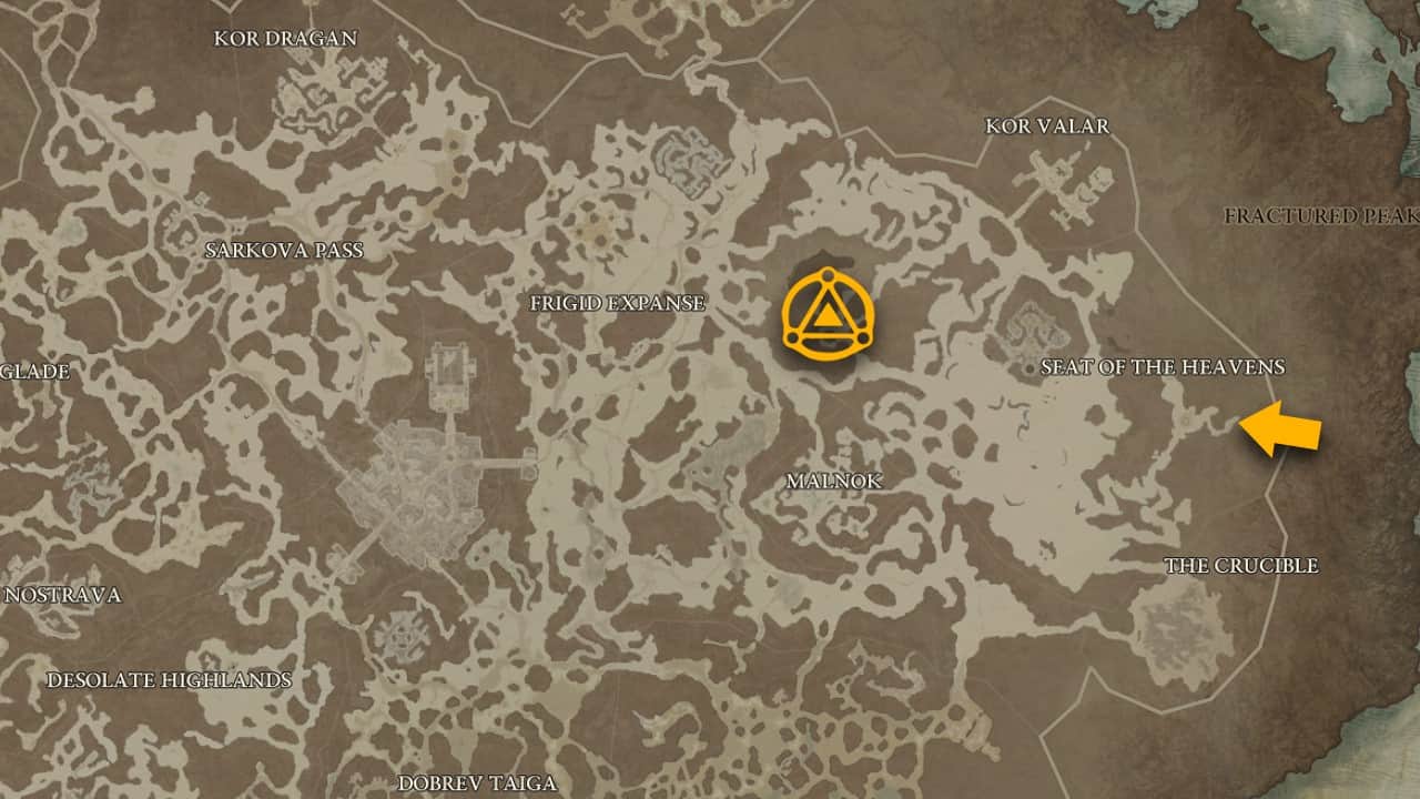 The map location of Energizing Aspect in Diablo 4.