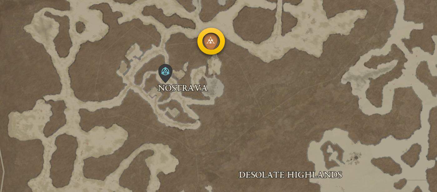 The map location of Flamewalker's Aspect in Diablo 4.