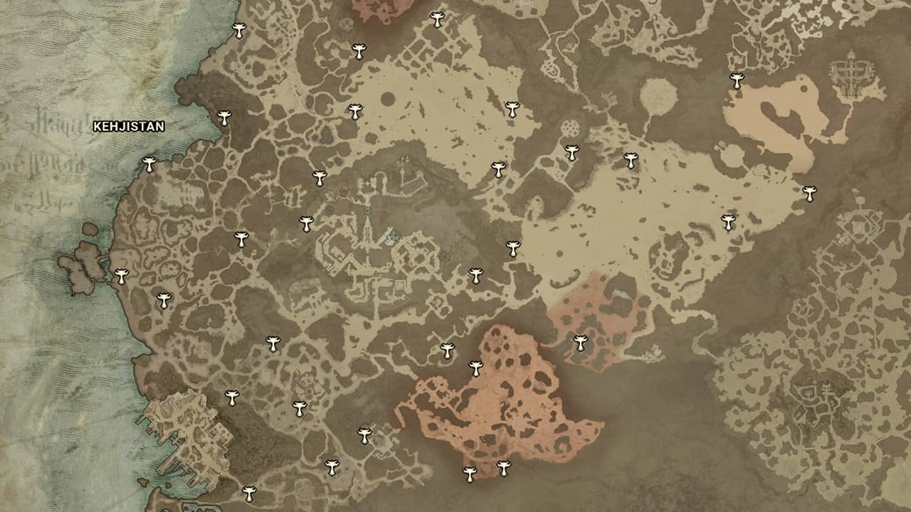 The map locations of Altars of Lilith in Kehjistan in Diablo 4.