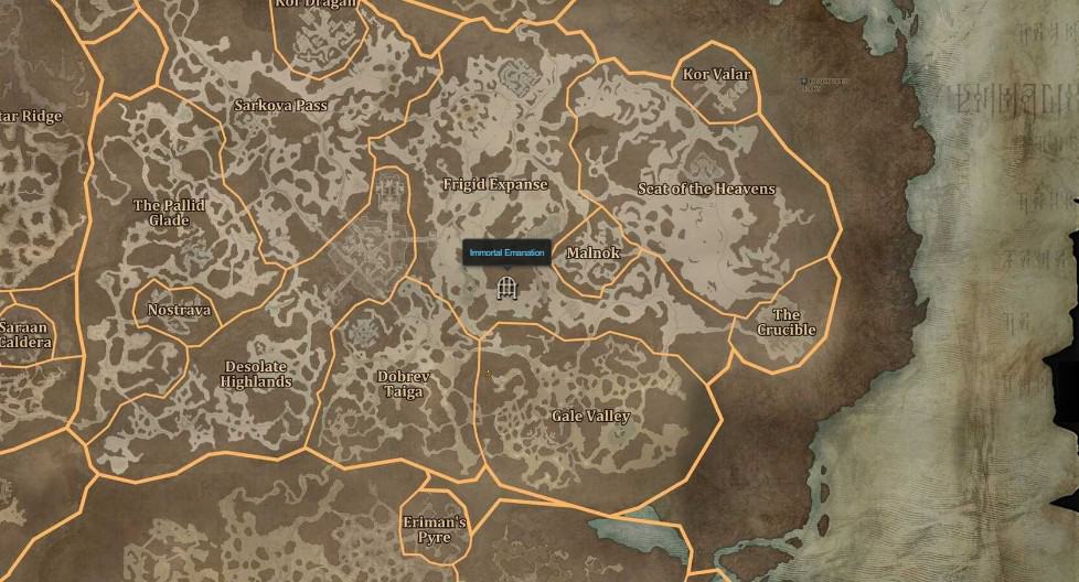 The map location of Mangled Aspect in Diablo 4.