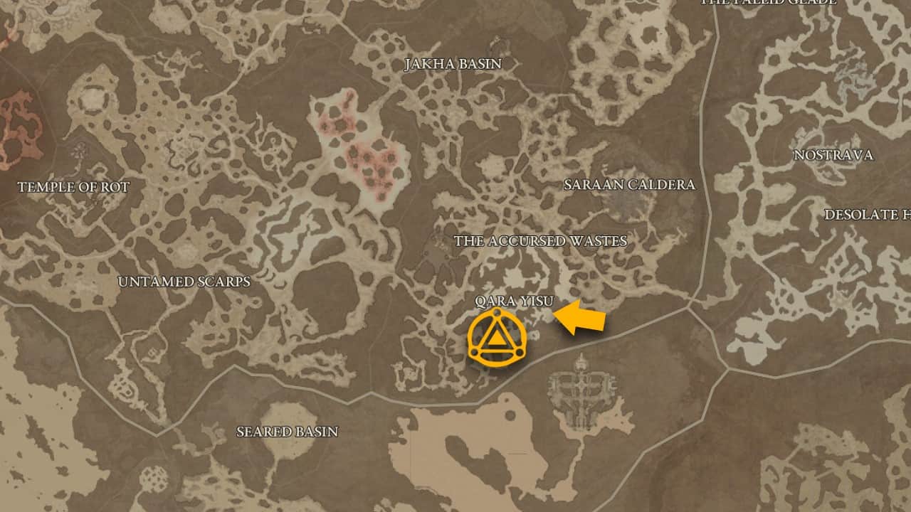 The map location of Pallid Delve and how to get there in Diablo 4.