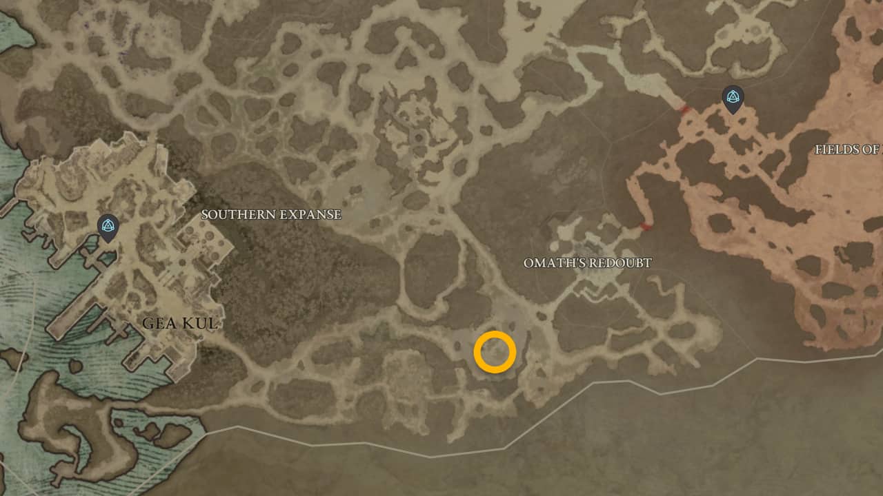 The map location of Qiniel in Diablo 4.