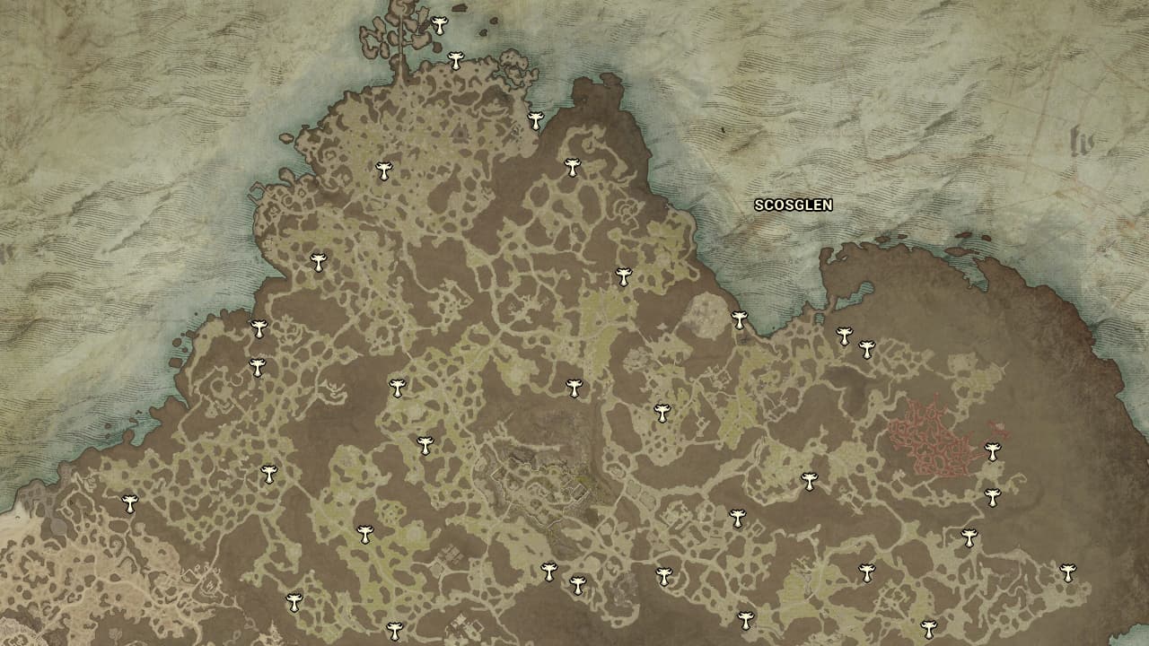 The map locations of Altars of Lilith in Scosglen in Diablo 4.