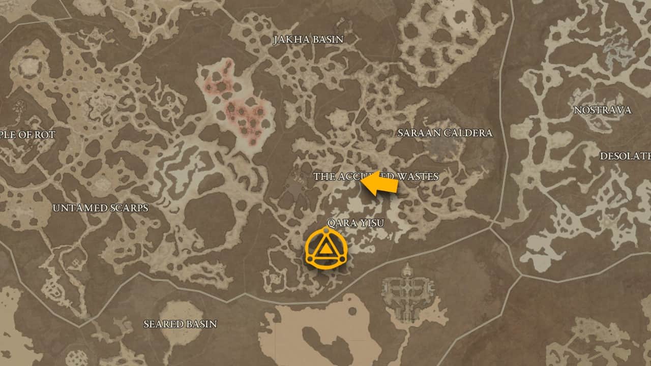 The map location of Shifting City and how to get there in Diablo 4.