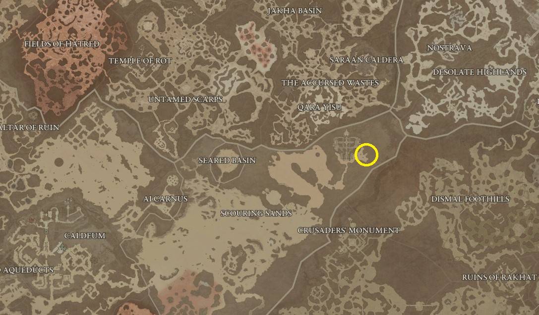 The map location of SKinwalker's Aspect in Diablo 4.