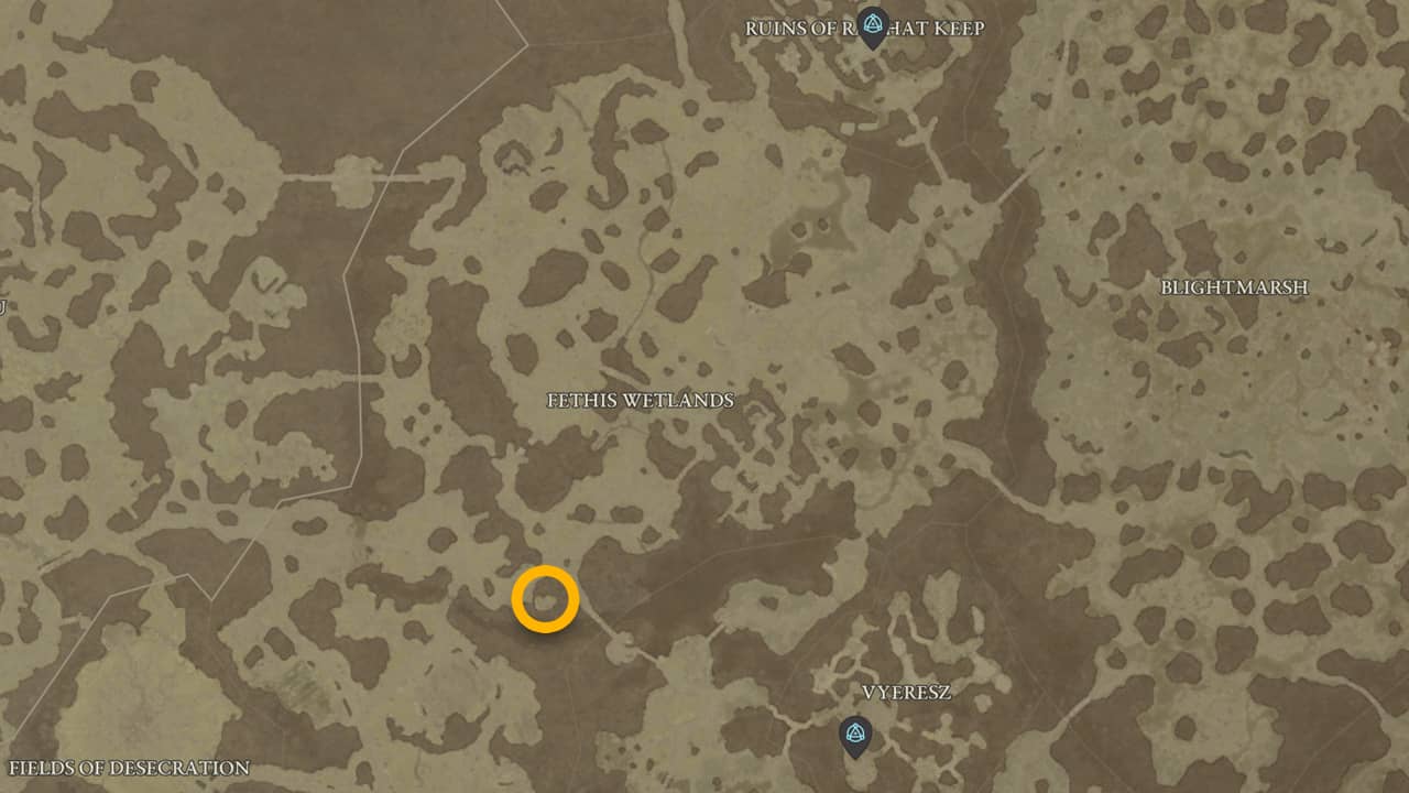 The map location of rare spawn Trembling Mass in Diablo 4.