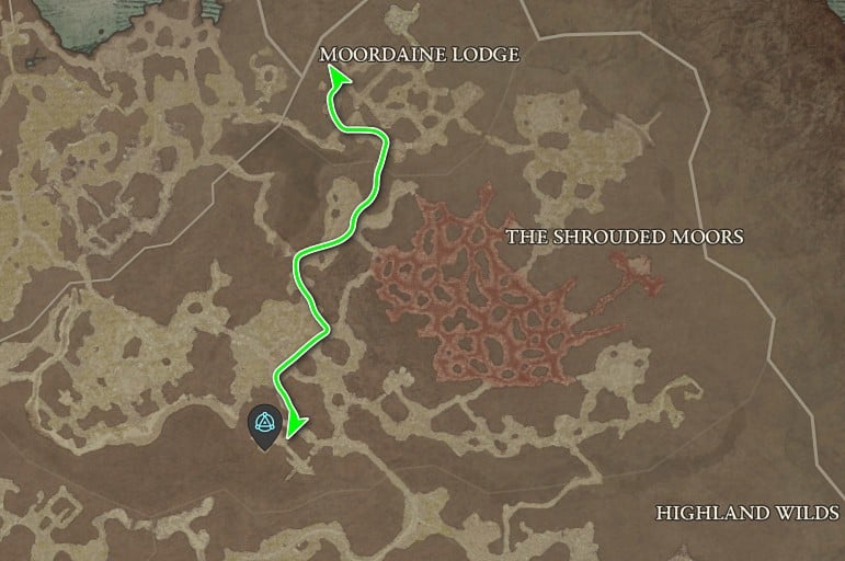 The shortest route to Twisted Hollow in Diablo 4.