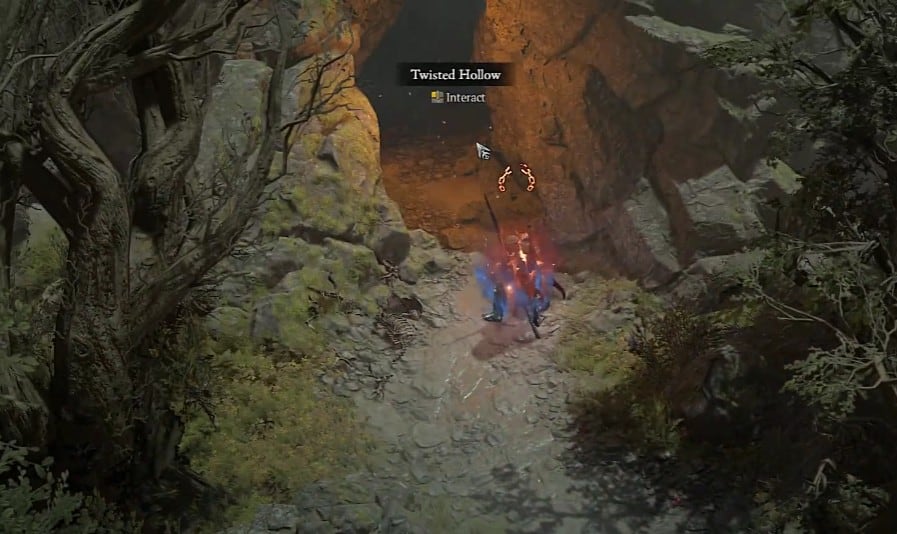 The Twisted Hollow dungeon entrance in Diablo 4