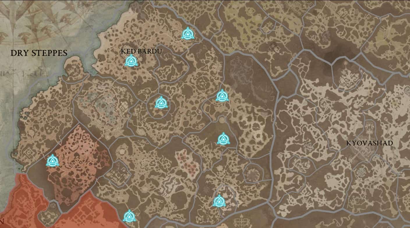 Dry Steppes waypoint locations in Diablo 4