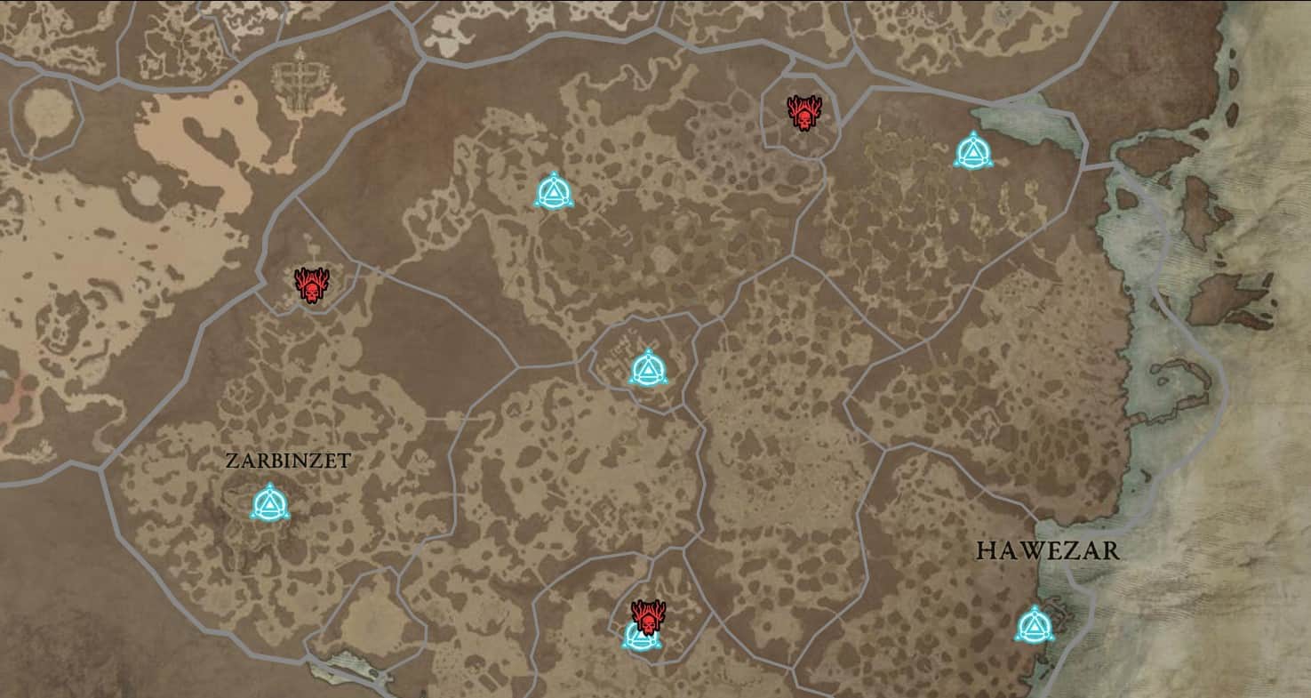Hawezar waypoint locations in Diablo 4
