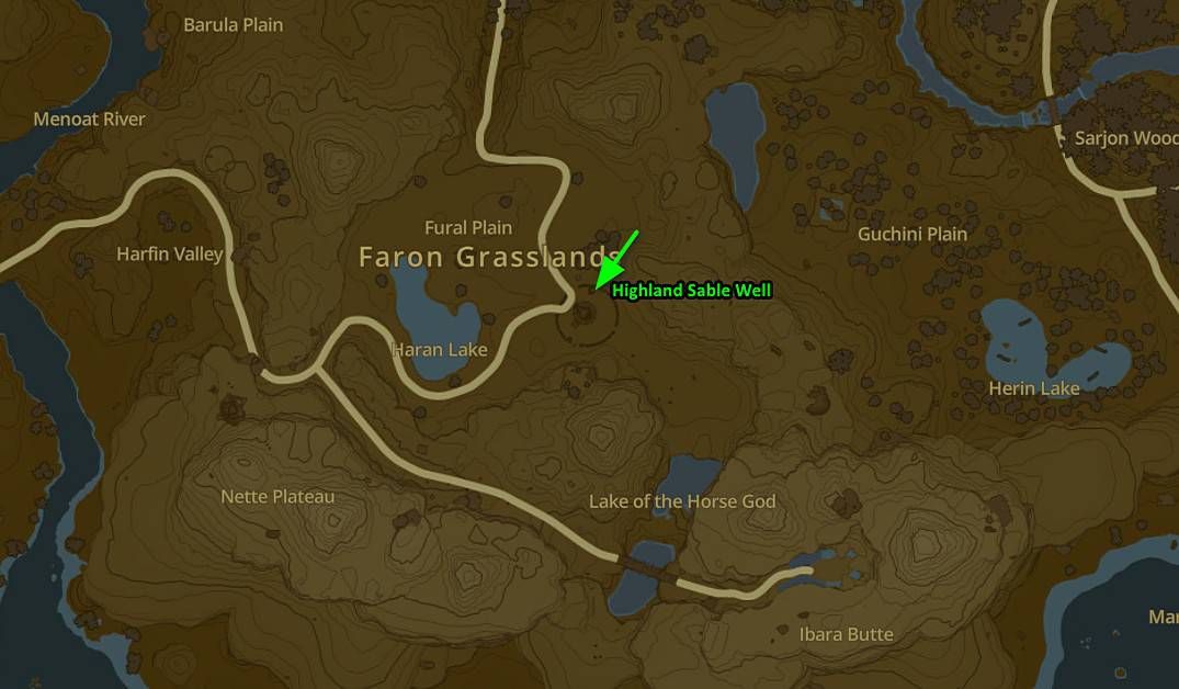 The map location where you can get the Phrenic Bow in Tears of the Kingdom. 