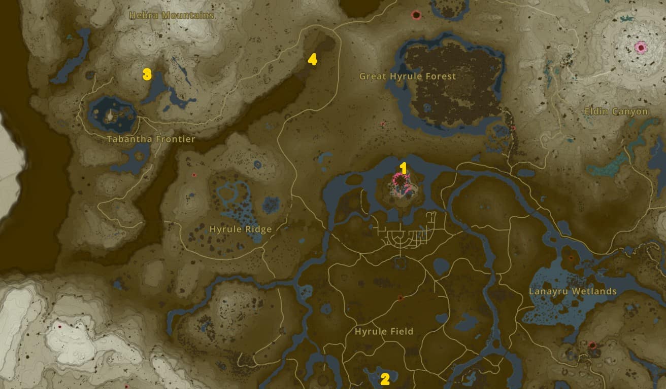 The map locations of Soldier's Bow in Tears of the Kingdom.