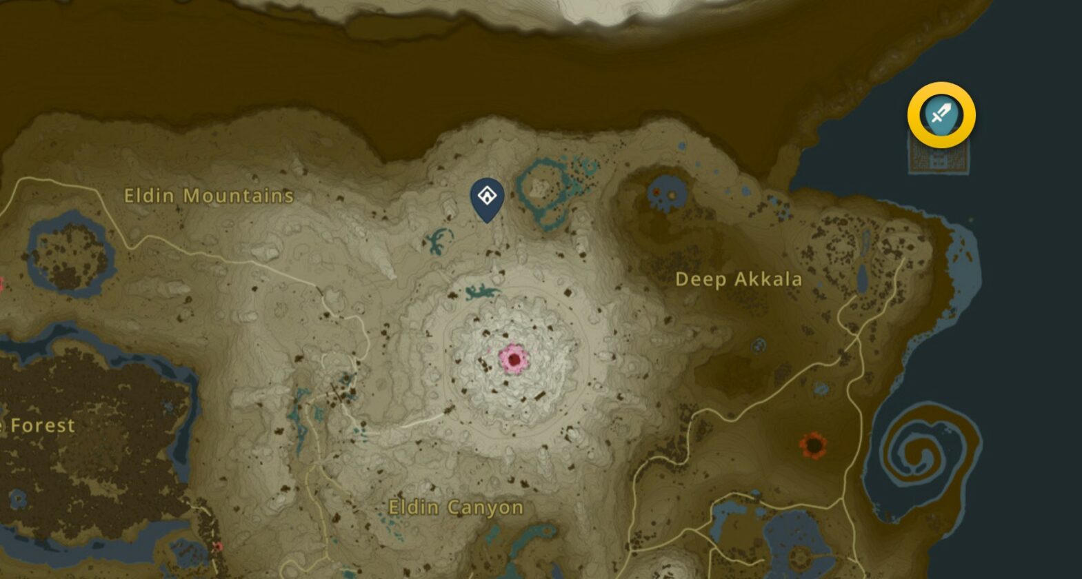 The map location of Strong Zonaite Longsword in Tears of the Kingdom.