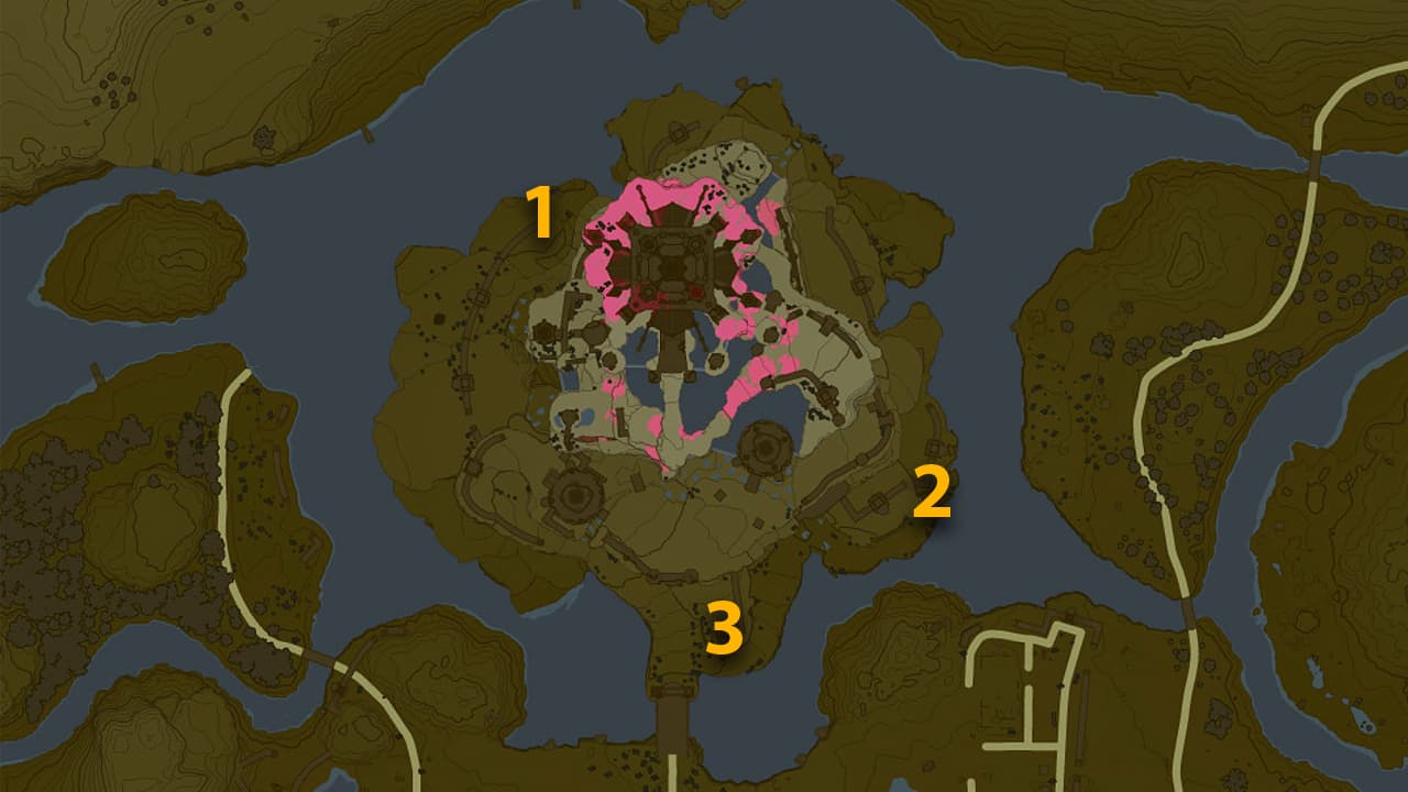 The map locations of the Traveler's Bow in Tears of the Kingdom. 