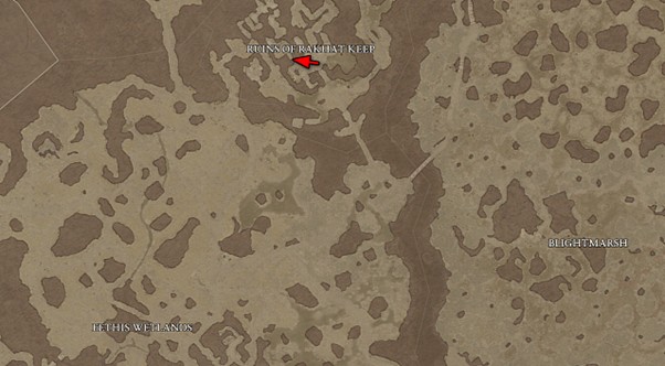 The map location of Vigorous Aspect in Diablo 4.