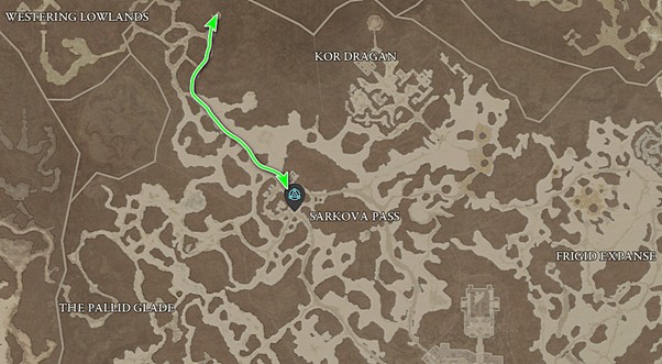 The Blood Seeker's Aspect map location in Diablo 4.