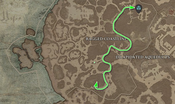 The map location of the Aspect of Grasping Veins in Diablo 4.