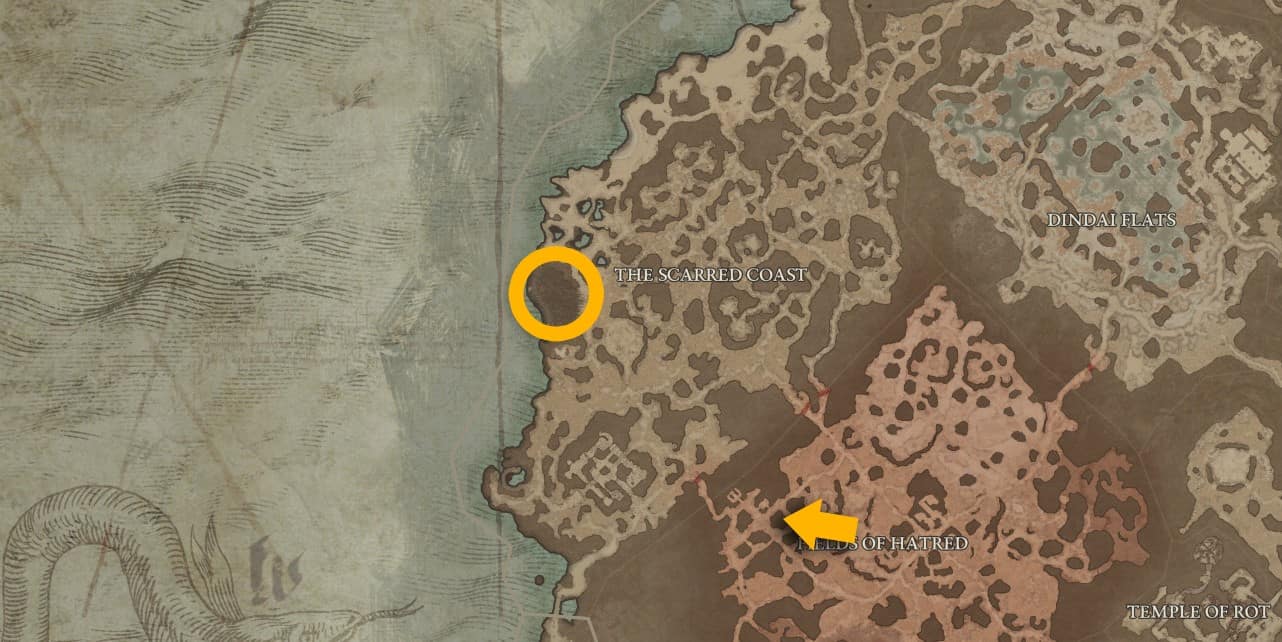 The map location of Infernal Edge in Diablo 4.