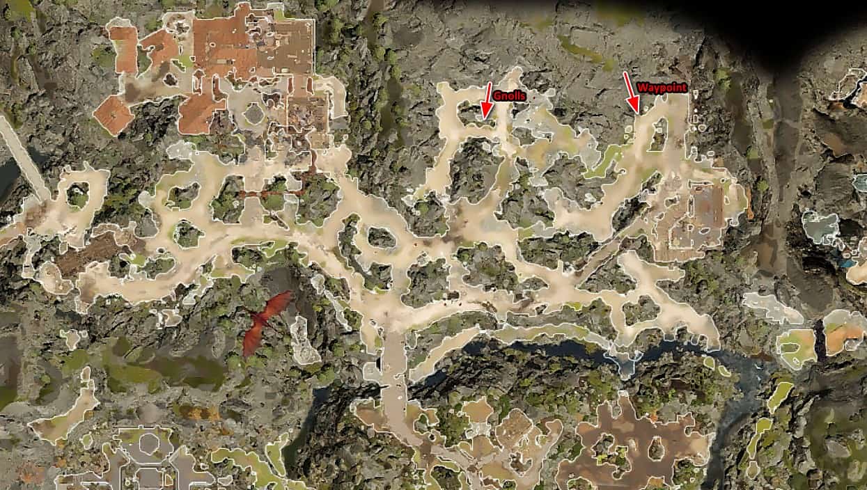 The map location of Flind in Baldur's Gate 3.