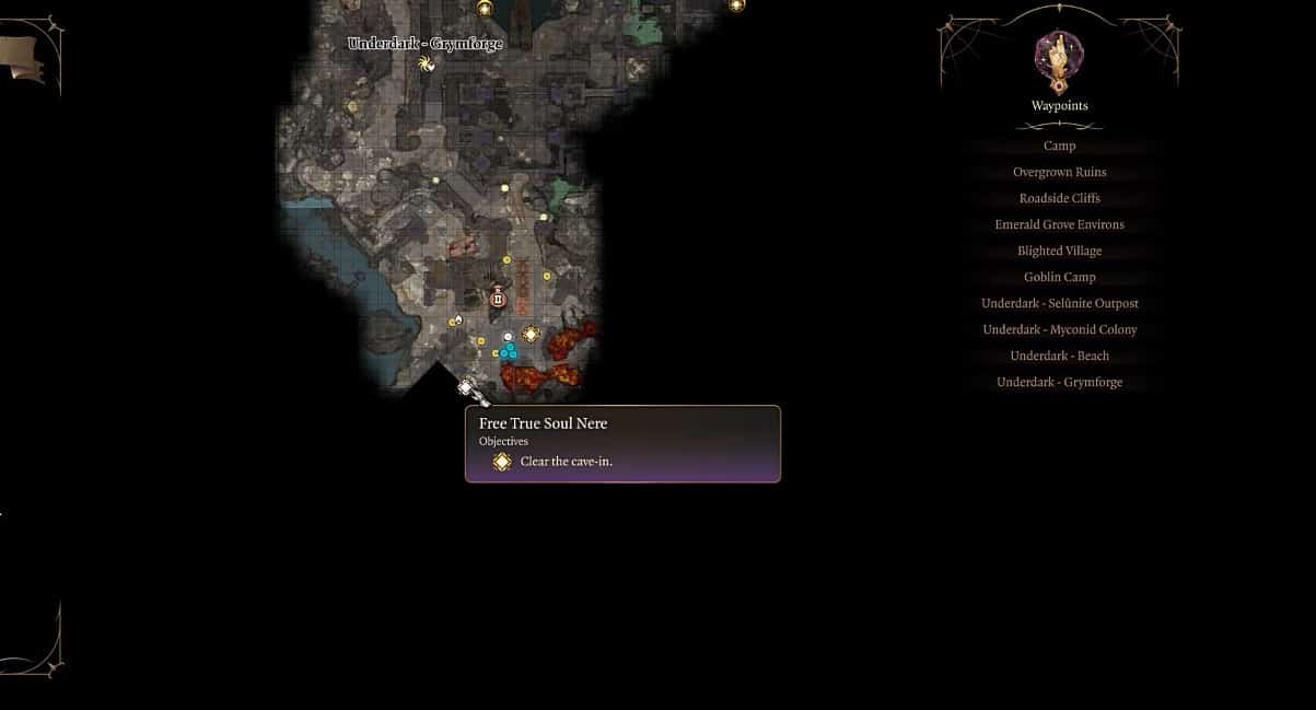 The map location of True Soul Nere in Baldur's Gate 3.