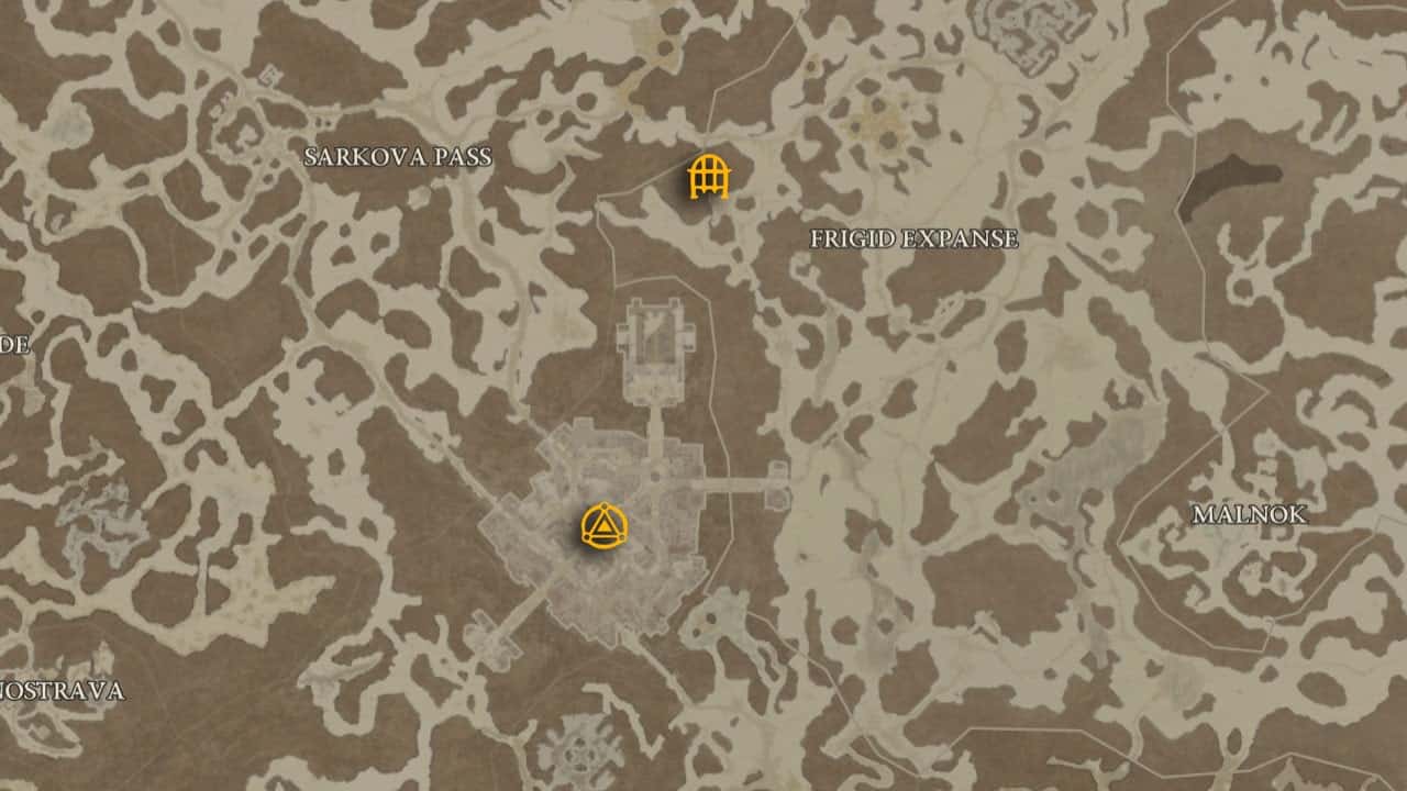 The map location of Forsaken Quarry and how to get there in Diablo 4.