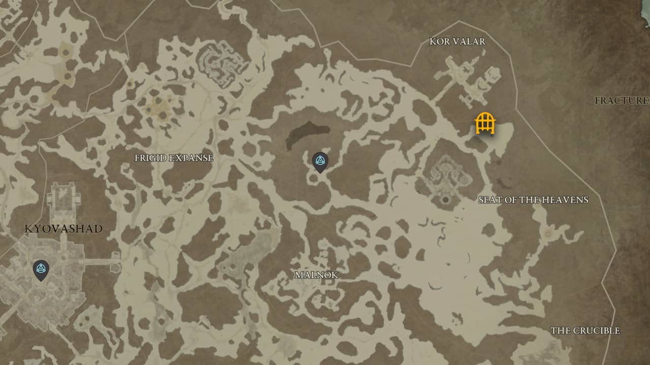 The map location of Zenith and how to get there in Diablo 4.