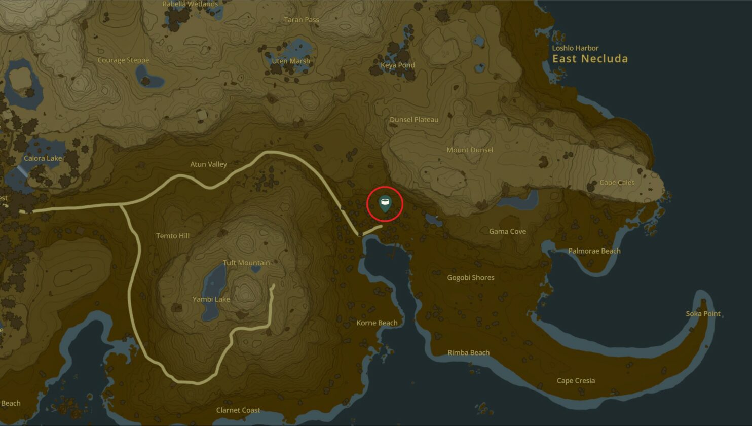 East Necluda Wells Map in Zelda TotK